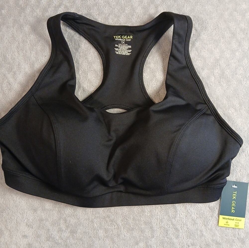 Tek Gear Workout Gear Womens Workout Bra Size 1X Black NWT Racerback